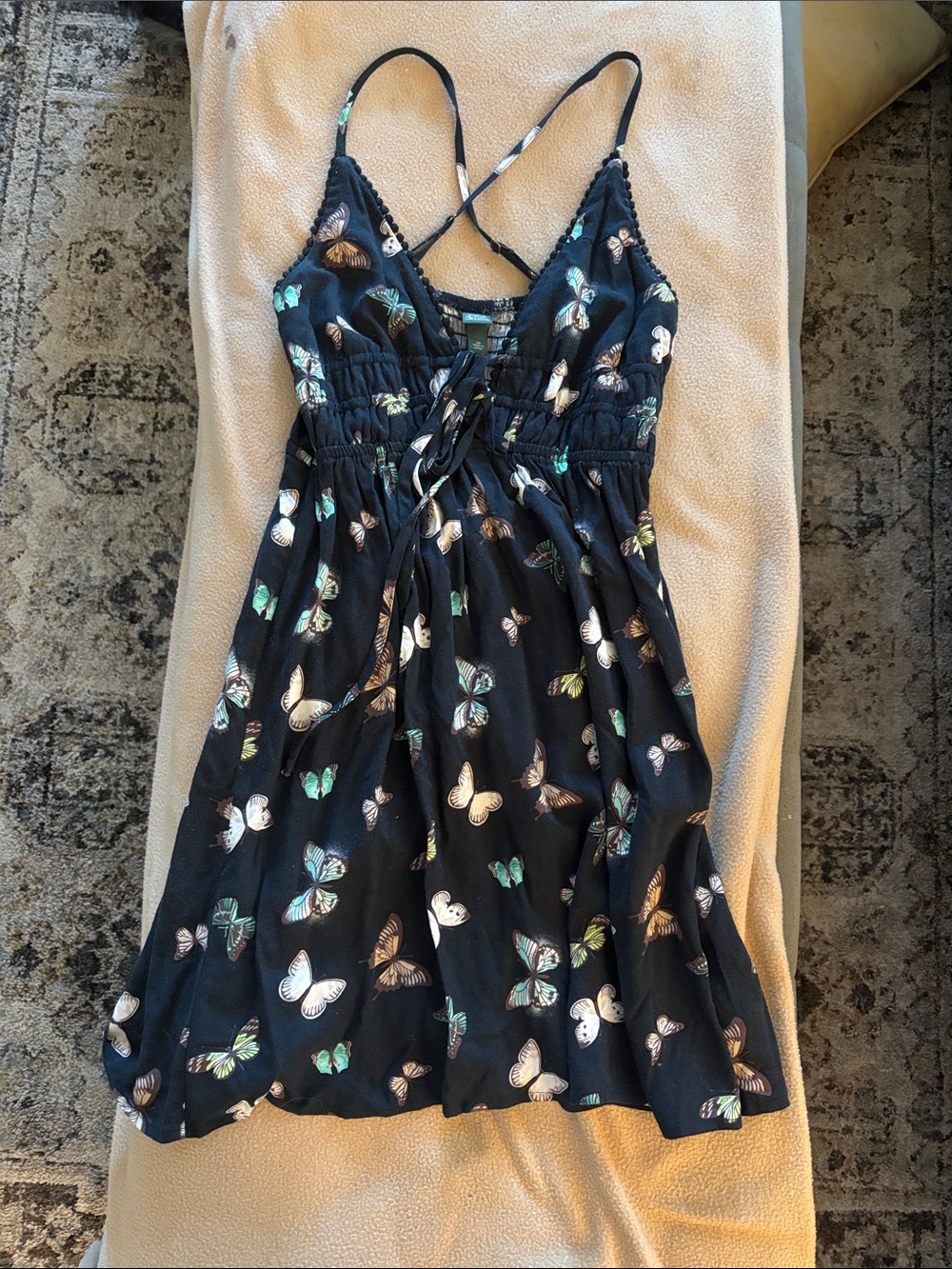 Butterfly Print Black Summer Dress